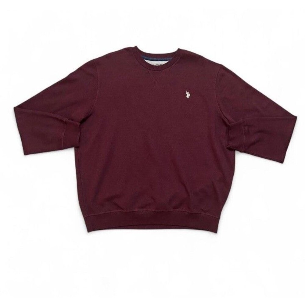 U.S. Polo Assn. Mens Crewneck Sweatshirt Maroon Burgundy Fleece Pullover XL